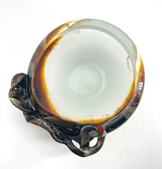 Art Glass Bowl Modernist Organic Brutalist Frosted Hand Painted Leaf And Vine