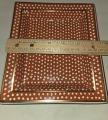 Fabienne Jouvin Dish Porcelain Catch All Burnt Orange White Dots Gold Trim VTG