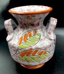 RARE Vintage Handled Made In Italy Orange Splatter Artisan Pottery Vase MCM