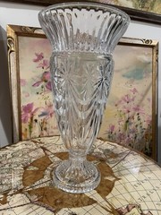 Shannon 70’s 16″T 13+lbs CRYSTAL CUT GLASS Footed Vase COLORS/OF/RAINBOW Vintage