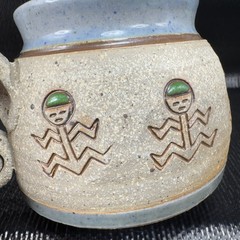 2000 Hand Made Stoneware Coffee Mug Cup Artist Signed RAB Hand Carved Vintage