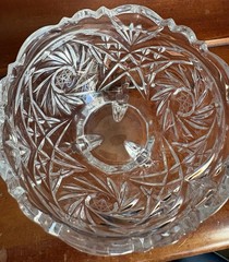 Czech Pinwheel Star of David Crystal Cut Glass 3 footed Candy Dish w Steeple Lid