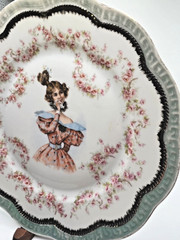 Bavaria ZS & Co. Plate Art Nouveau Pink Floral Lady Portrait Victorian Antique