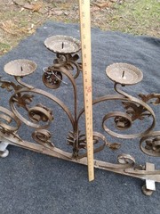 WROUGHT IRON CANDELABRA. RARE. HEAVY. FIVE CANDLES. 37 IN WIDE! 30 Lb? Italian?