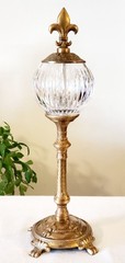 Pair of Hollywood Regency Cut Crystal Sphere Brass Finial Decor 17″ & 12″