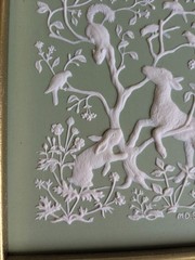 Green Wedgwood Jasperware Parian Porcelain Wall Plaque Flora and Fauna FRAMED