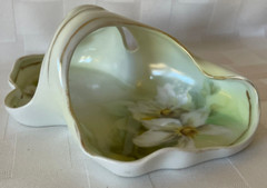 Antique EDWARDIAN R.S. Germany Handled Pastel Green Bon Bon Dish WHITE CLEMATIS
