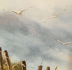 Vintage oil painting. Classic seascape by A. Callas.Carolina dunes. 24″ X 36″.