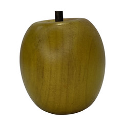 Vintage Wooden Carved Apple Golden Yellow Color With Wooden Stem
