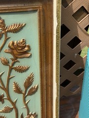 Vintage Homco Gold Floral Wall Plaques Set of 4 MCM Teal Blue Botanical 1970s