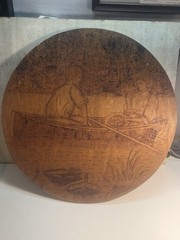 Antique Arts Crafts Flemish Art Pyrography Wood Wall Plaque Nouveau Scene 18 In