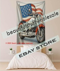 Motorcycle tapestry vintage road americana art 39X59 in