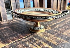Handpainted Copper Greek Style Footed Pedestal Bowl Parthenon Scene Made Greece