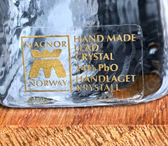 Vintage Magnor Norway Glass Ivaran Lines Modesta Reverse Etched Rare 7.6″ Length