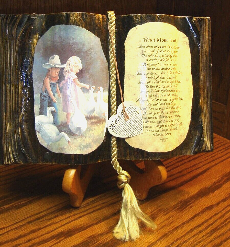 Vtg 1987 Resin Coated “Books of Love~What Mom Took” by Judith Bond~Poem 710