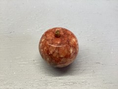 Vintage Polished Peach Pink Red Apple Marble Stone Fruit w/ Wood Stem
