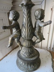 FABULOUS Vintage Metal STATUE 2 CHERUBS with Ornate Bowl HOLDER on Top