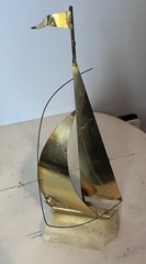 Vtg DeMott And Signed Brass Metal Sail Boats Nautical Sailing MCM Lot of 3 70s