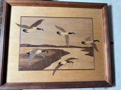 Vintage Creative Woods NY “Ducks In Flight Scene” Marquetry Artwork