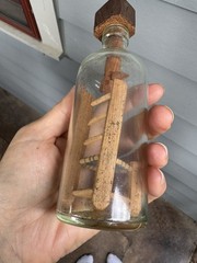 Whimsy Bottle * Not A Ship in Bottle * Folk Art * Wooden Chair With Woven Seat