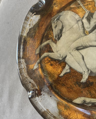 Vintage Art Neoclassical Greek Horse Trinket Bowl Ashtray Decoupage Sungott NYC