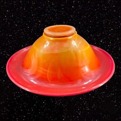 Antique 1920s Northwood Chinese Coral Amberina UV Glow Footed Rolled Rim Bowl