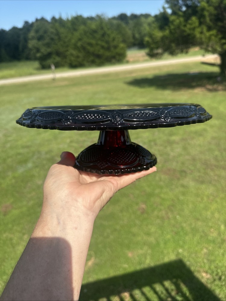 Vintage Avon 1876 Cape Cod Ruby Red Glass Pedestal Cake Plate Stand
