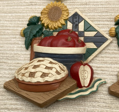 4 Vintage Home Interiors Kitchen Wall Art Plaques Pie Apples Teapots Sunflowers
