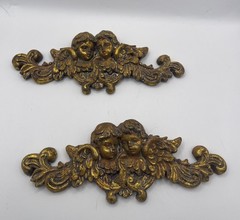 Pair of Antique gold wall pediments ft neoclassical cherubs – French