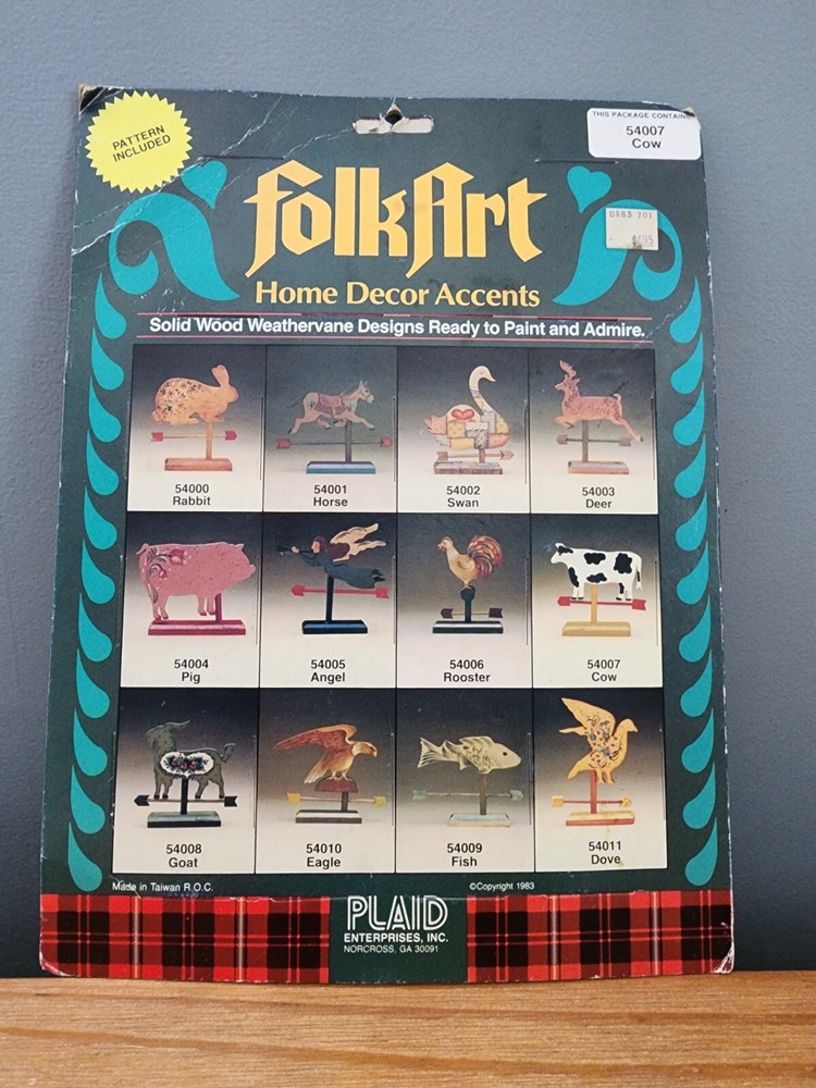 Vintage Folk Art Home Decor Accents Weathervane 54007 Cow Original Packaging