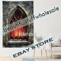 Gothic Stained Glass Arch Wall Hanging Tapestry moody dark decor 39X59 in