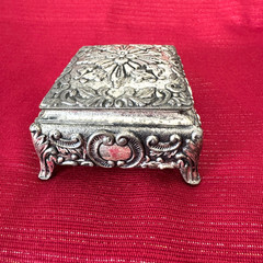 VTG Ornate Silver Plated Jewelry Box Red Velvet Lined Trinket Box Art Nouveau