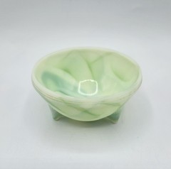 VTG 1940s Akro Agate Slag URANIUM Glows JADITE GREEN FOOTED DISC BOWL 3.5 DIAM