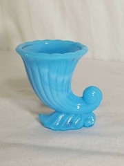 Vtg Blue Slag Glass Akro Agate NYC Vogue Merc Co. Toothpick Holder Cornucopia