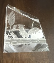 Steinbach Signed Diamond Engraved Art Optical Crystal Prism Rooster