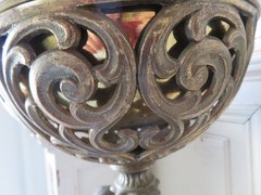 FABULOUS Vintage Metal STATUE 2 CHERUBS with Ornate Bowl HOLDER on Top