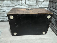 Vintage Wood Keepsake Trinket Box Metal Embossed w/Cherub Relief Treasure Decor