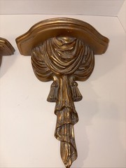 Pair Of Wood Wall Shelf Sconces Gilt Painted Draped Tassel Neoclassical
