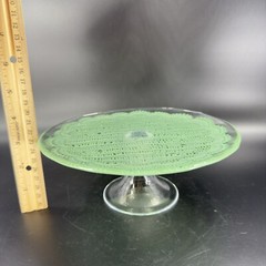 Anthropologie Cake Stand Footed Dish Flash Green Top Clear Bottom Cake Dish