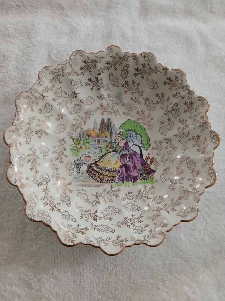 James Kent Ltd. “Lavender Lady” Bowl Gold Rim 1900-1940s #3089 England Vintage
