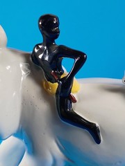 Man Riding Elephant As Jaguar Attacts Ceramic Figure. Made in Brazil. 12″x8″x5″