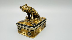 RARE JAY STRONGWATER LEOPARD BOX Handcrafted Metal Hand Enameled and Crystals.