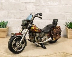 Vintage Classic Retro Chopper Bike Motorcycle With Faux Leather Saddles Figurine