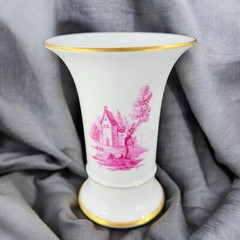 1975 Hochst German Vase Magenta House Church with Gold Trim Germany Porcelain