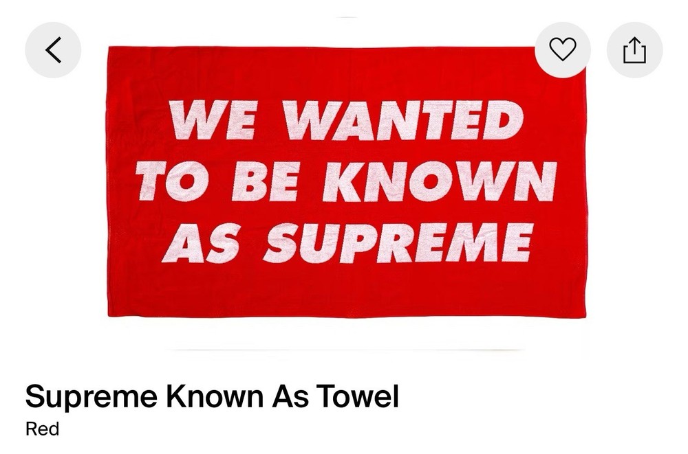 SS20 Supreme “Known As” Towel RED We “Wanted To Be Known as Supreme”