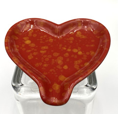 Ceramic Heart Trinket Dish/Spoon Rest/Makeup Dish, Red with Yellow/Gold Mottling