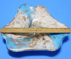 LARGE Vintage Viking Art Glass Modernist Freeform Table Bowl Aqua & Gold Swirl