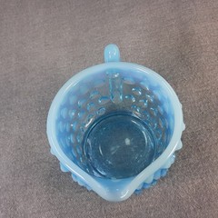 Fenton Hobnail Opalescent Cream Sugar + Akro Agate Blue Milkglass Vtg Lot Of 3