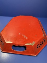 Vintage Hand‑Painted Metal Tray – Nashco Style – Red Floral & Fruit Design
