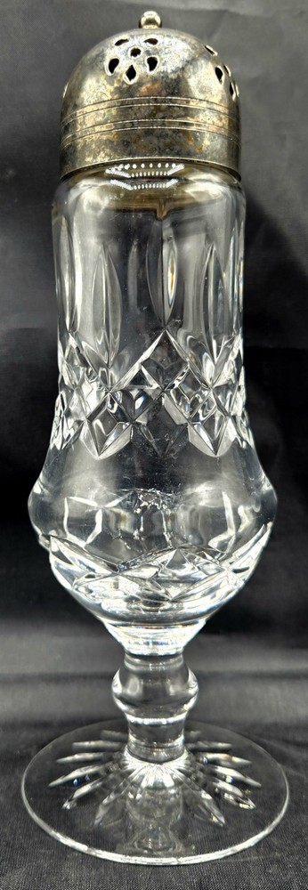 Waterford Crystal Ireland 8″h Sugar Shaker Muffineer w/Silverplate Lid Vintage